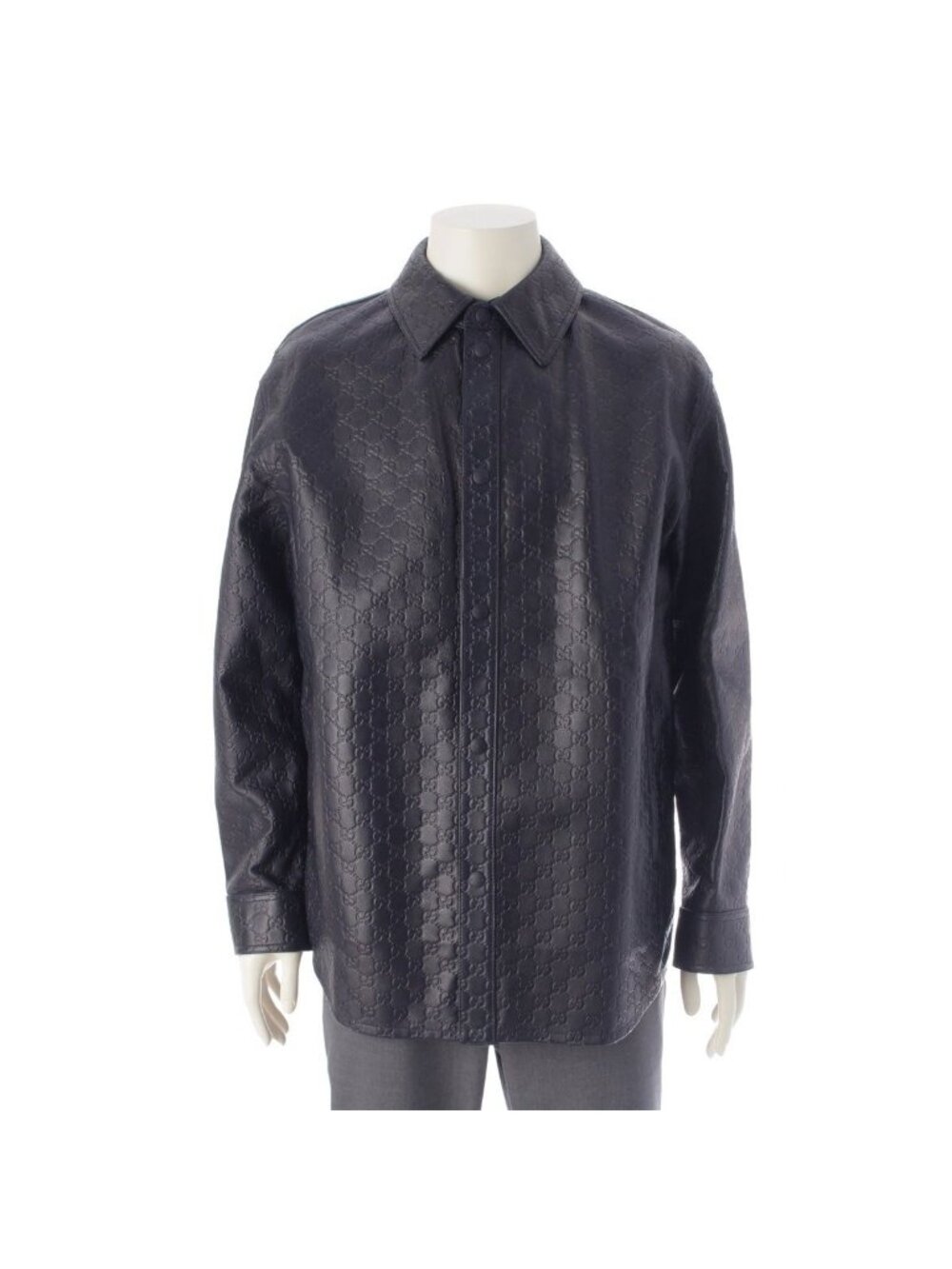Gucci Leather GG Guccissima Jacket Navy 46